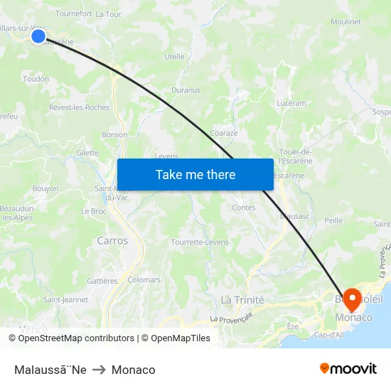 Malaussã¨Ne to Monaco map