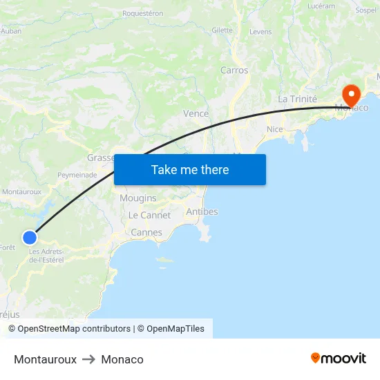 Montauroux to Monaco map