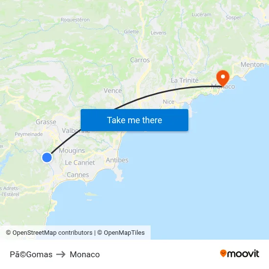 Pã©Gomas to Monaco map
