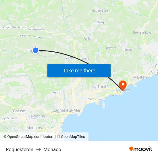 Roquesteron to Monaco map