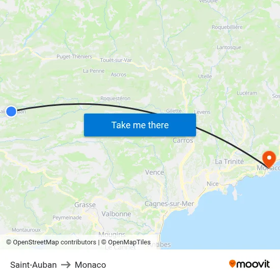 Saint-Auban to Monaco map