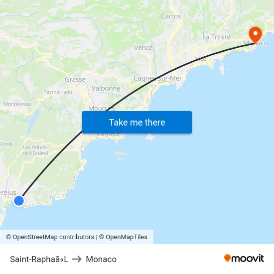 Saint-Raphaã«L to Monaco map