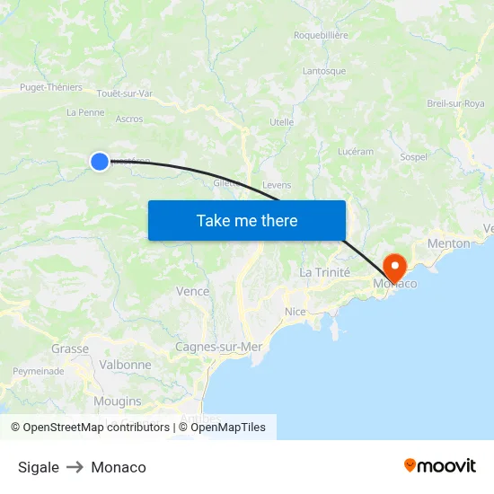 Sigale to Monaco map