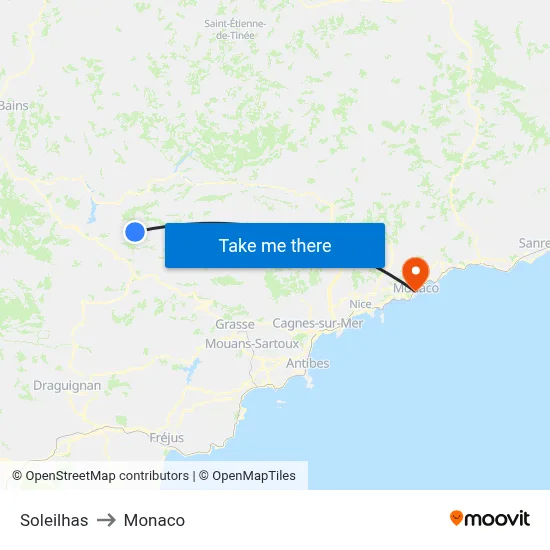 Soleilhas to Monaco map
