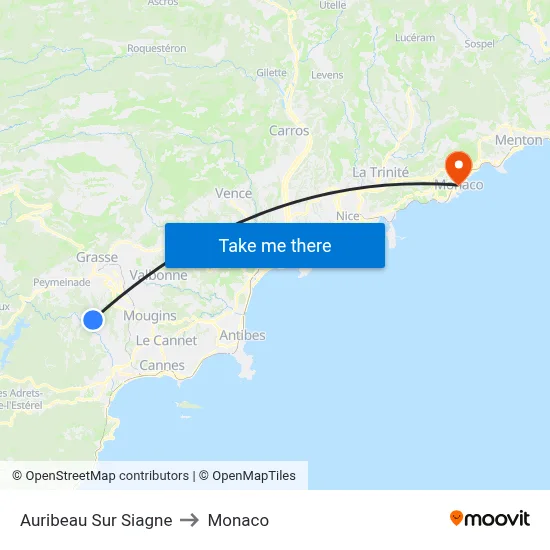 Auribeau Sur Siagne to Monaco map
