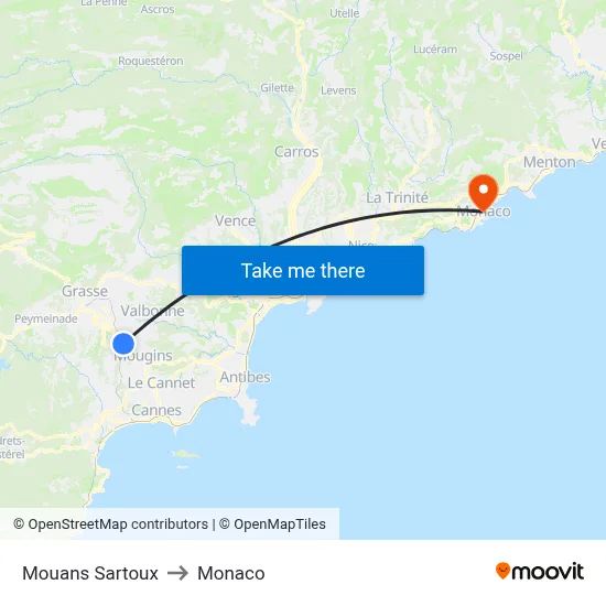 Mouans Sartoux to Monaco map