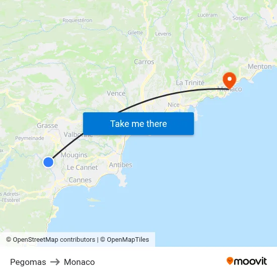Pegomas to Monaco map