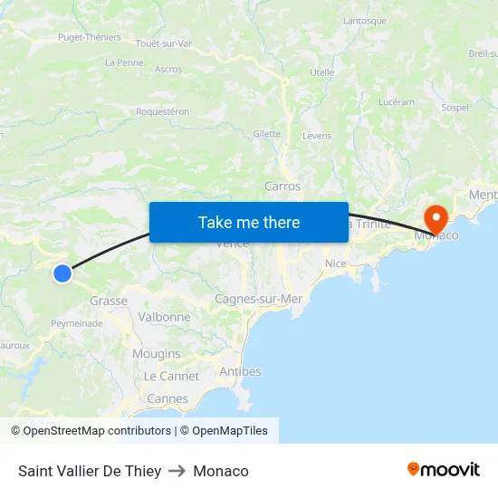 Saint Vallier De Thiey to Monaco map