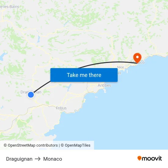 Draguignan to Monaco map