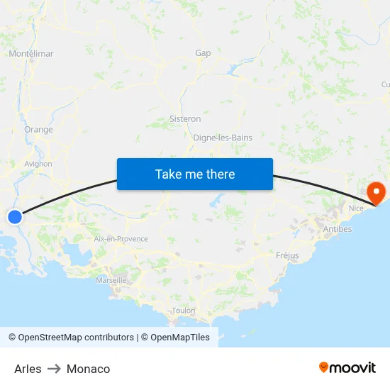 Arles to Monaco map