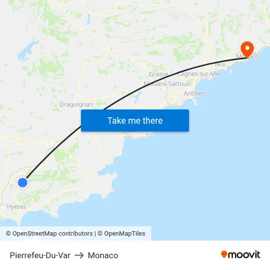 Pierrefeu-Du-Var to Monaco map