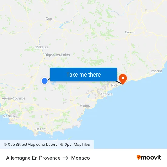 Allemagne-En-Provence to Monaco map
