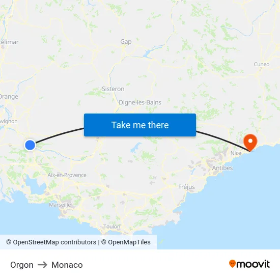 Orgon to Monaco map