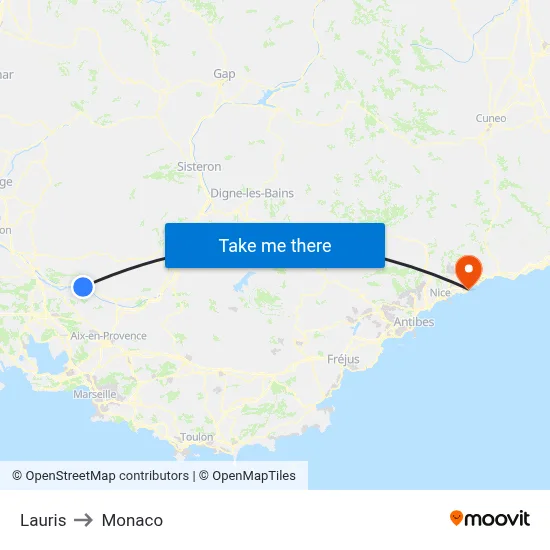 Lauris to Monaco map