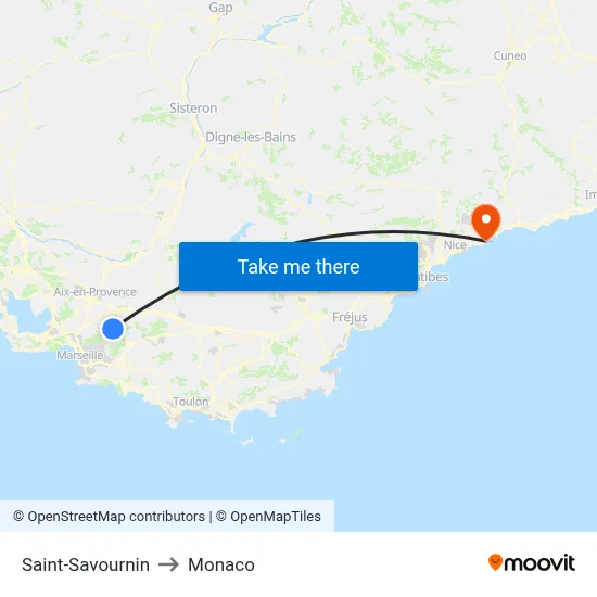 Saint-Savournin to Monaco map