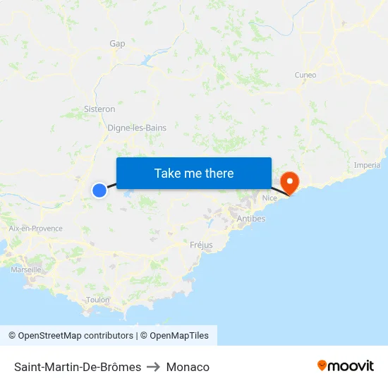 Saint-Martin-De-Brômes to Monaco map