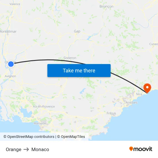 Orange to Monaco map