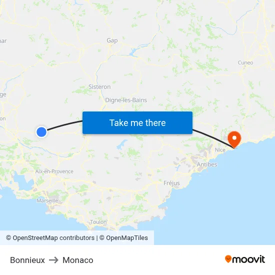 Bonnieux to Monaco map