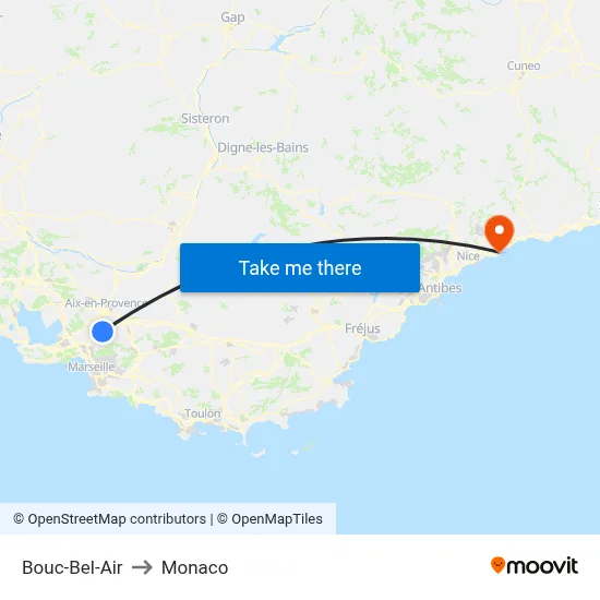 Bouc-Bel-Air to Monaco map