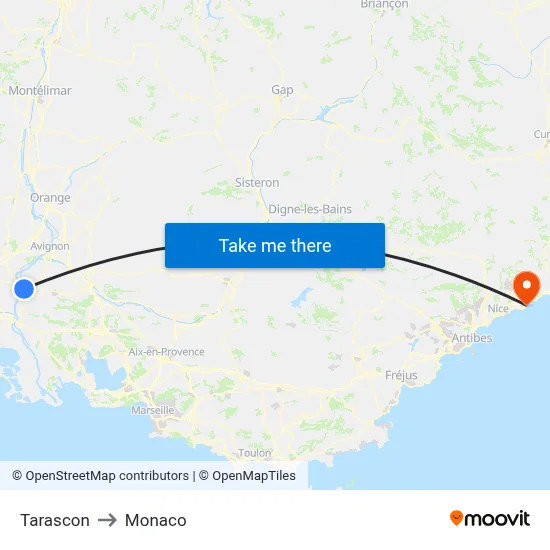 Tarascon to Monaco map