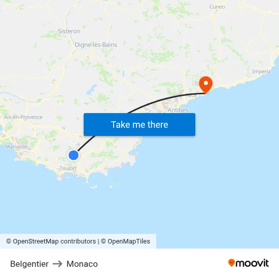 Belgentier to Monaco map
