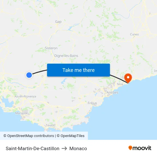 Saint-Martin-De-Castillon to Monaco map