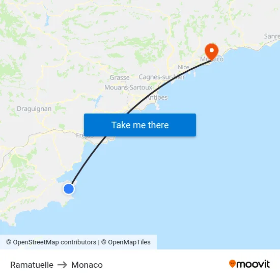 Ramatuelle to Monaco map