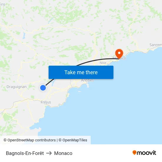 Bagnols-En-Forêt to Monaco map