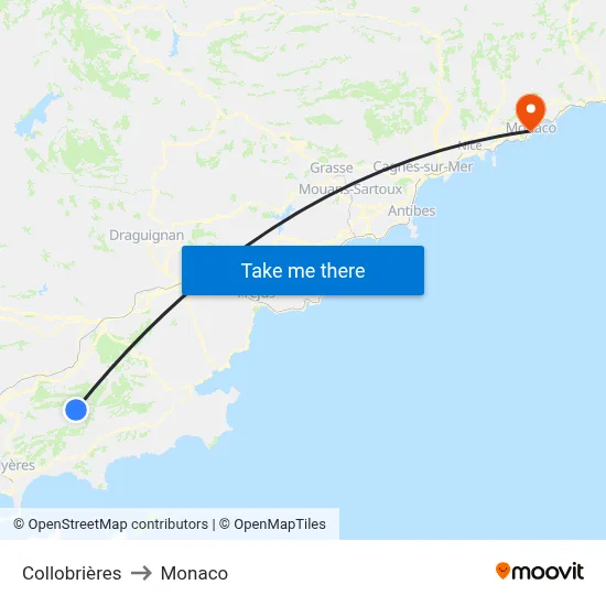 Collobrières to Monaco map