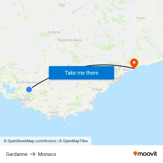 Gardanne to Monaco map