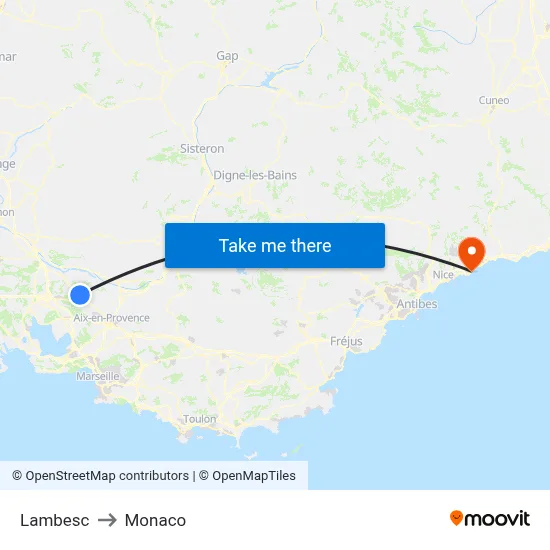 Lambesc to Monaco map