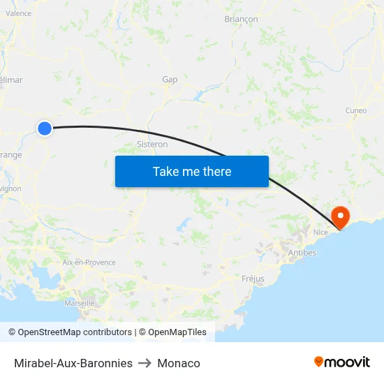 Mirabel-Aux-Baronnies to Monaco map