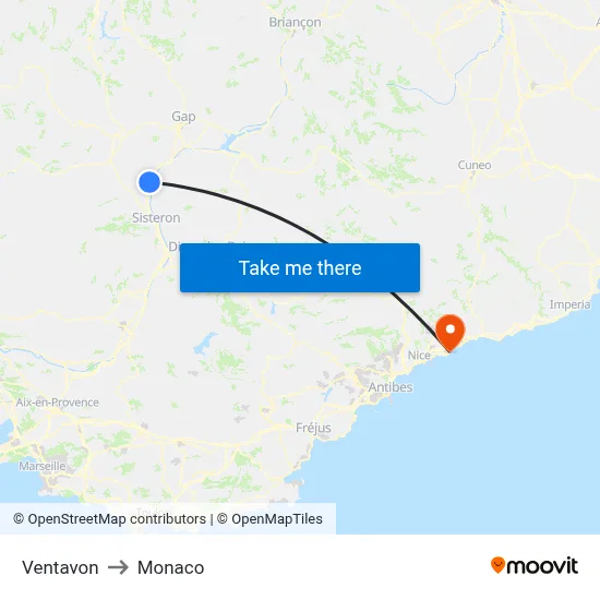 Ventavon to Monaco map