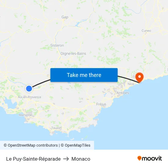 Le Puy-Sainte-Réparade to Monaco map
