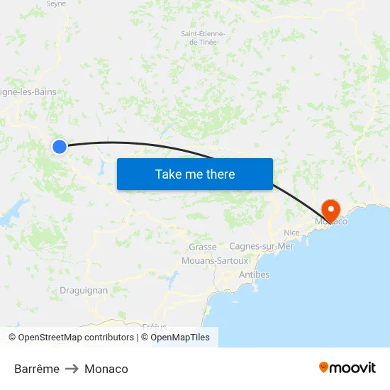 Barrême to Monaco map