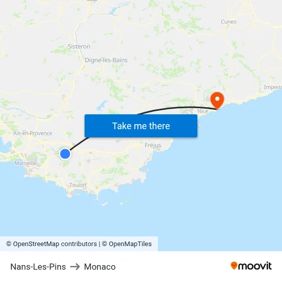 Nans-Les-Pins to Monaco map
