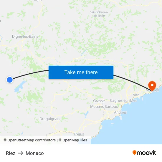 Riez to Monaco map