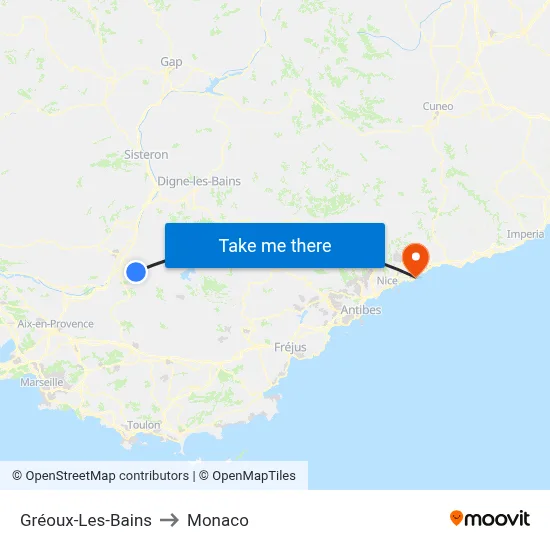 Gréoux-Les-Bains to Monaco map