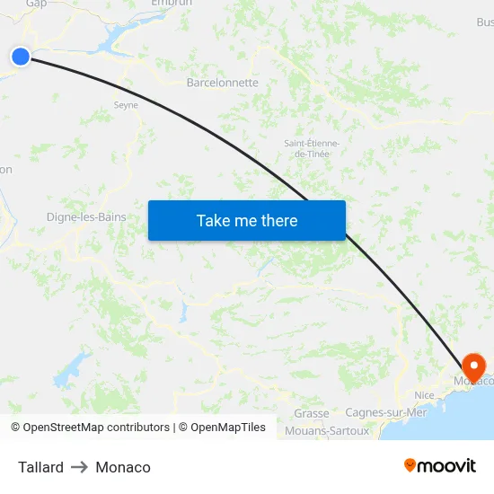Tallard to Monaco map