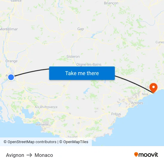 Avignon to Monaco map