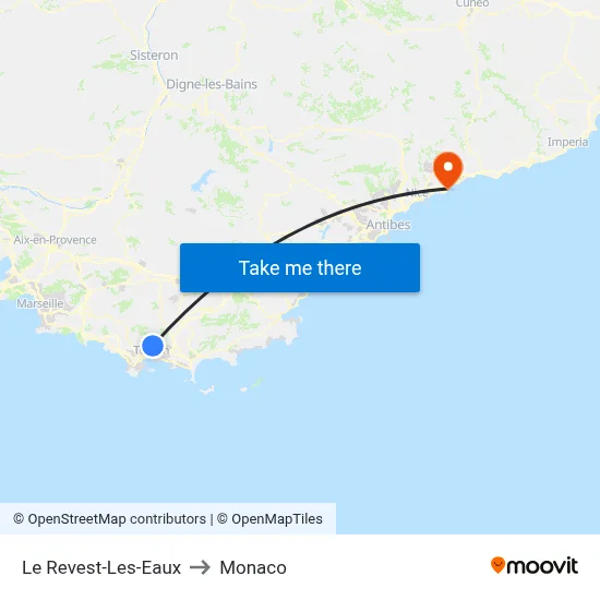 Le Revest-Les-Eaux to Monaco map