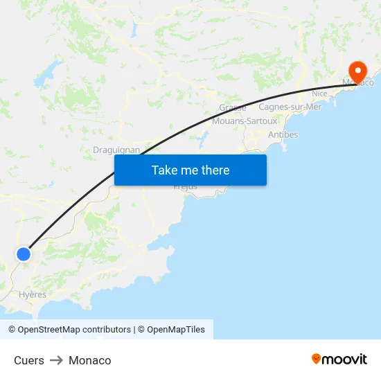 Cuers to Monaco map