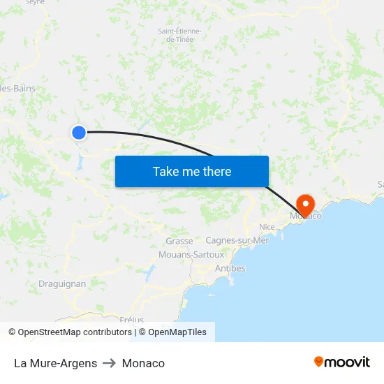 La Mure-Argens to Monaco map