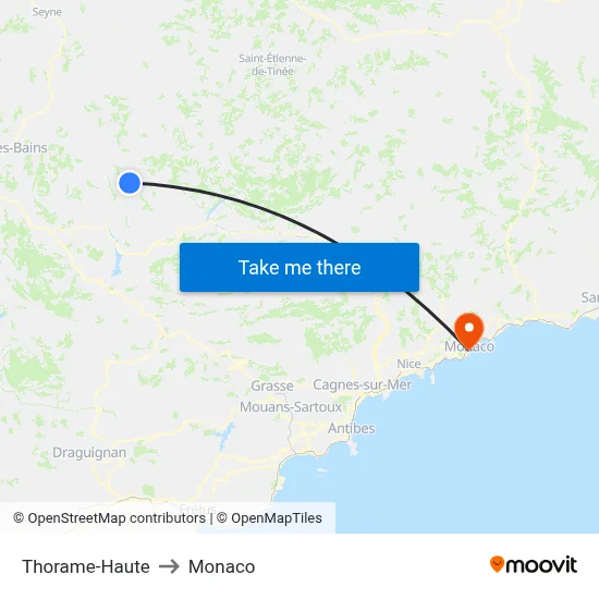 Thorame-Haute to Monaco map