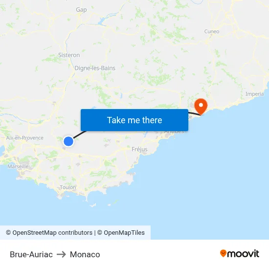 Brue-Auriac to Monaco map