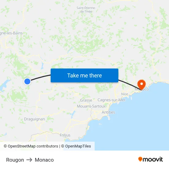Rougon to Monaco map
