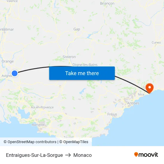 Entraigues-Sur-La-Sorgue to Monaco map