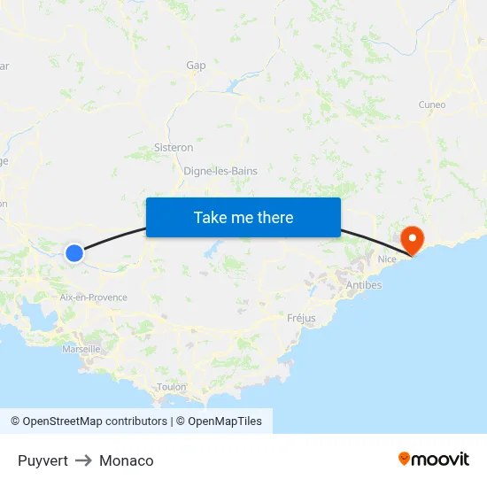 Puyvert to Monaco map