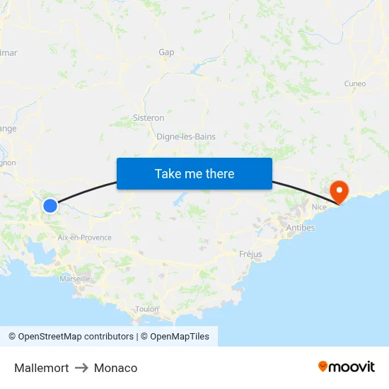Mallemort to Monaco map