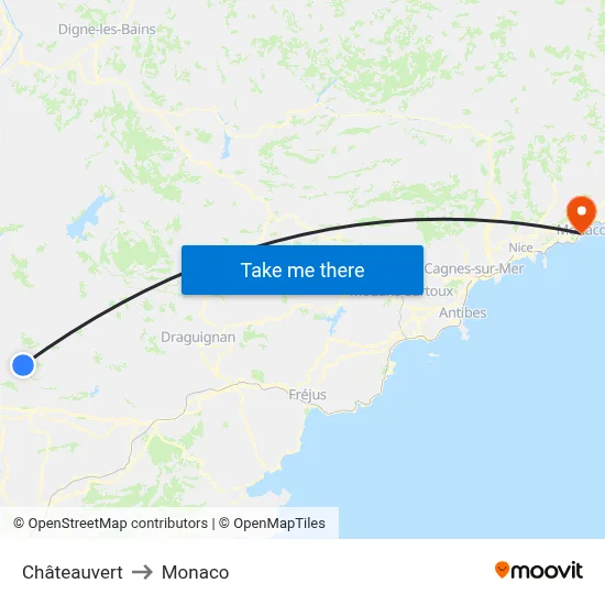 Châteauvert to Monaco map